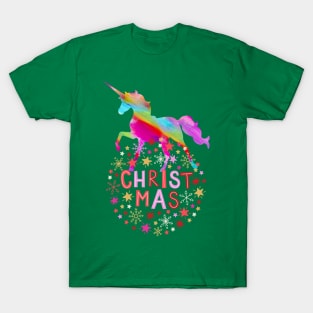 Christmas rainbow unicorn horse (holiday wreath) T-Shirt